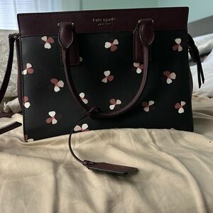 Kate Spade Black and Maroon Satchel with Floral Design